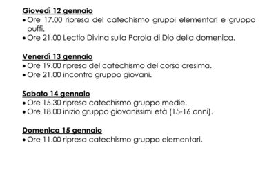 Bacheca 09-15 gennaio 2023