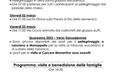 Bacheca 27 febbraio – 05 marzo 2023
