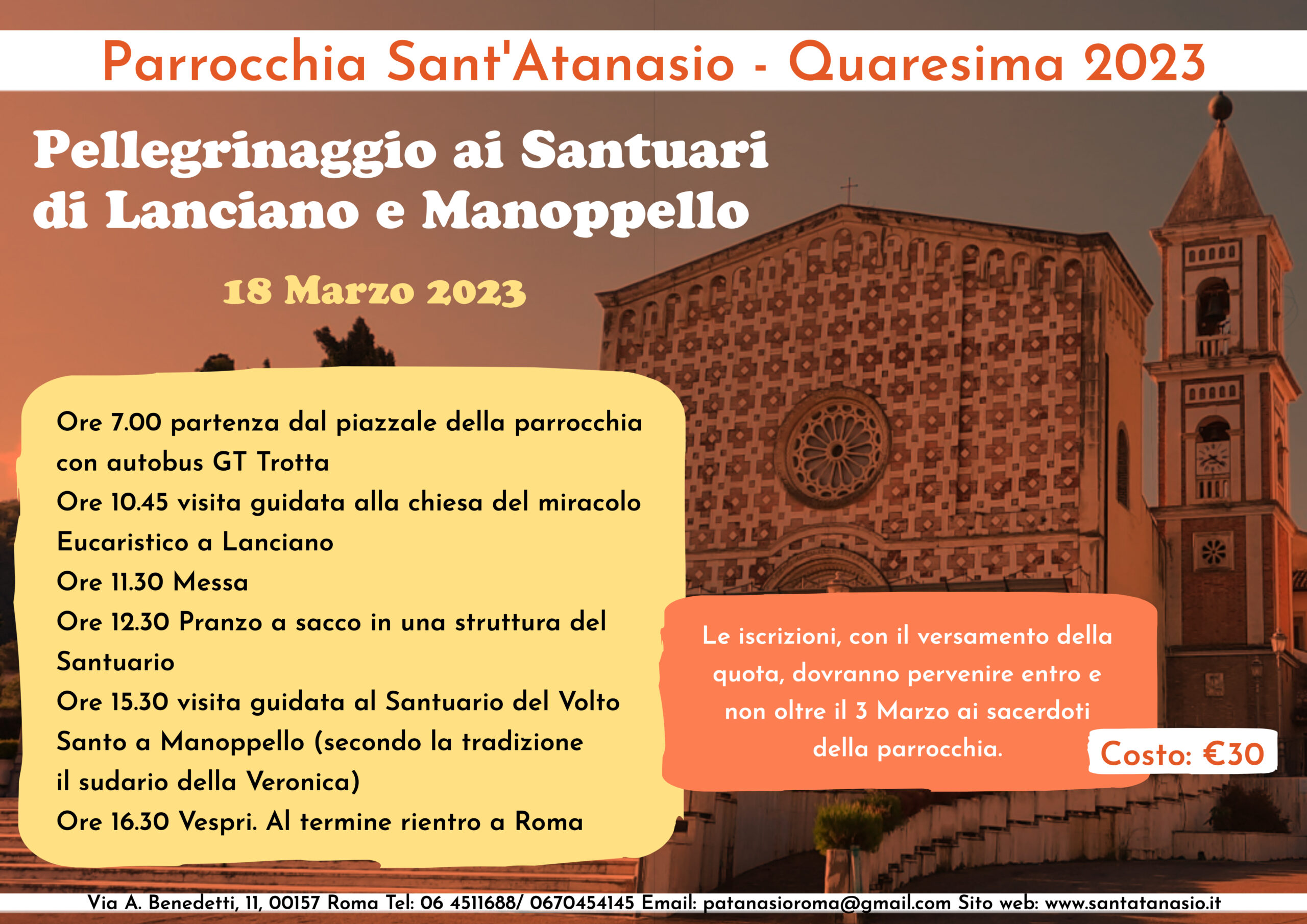 Sabato 18 marzo –  pellegrinaggio a Lanciano e Manoppello