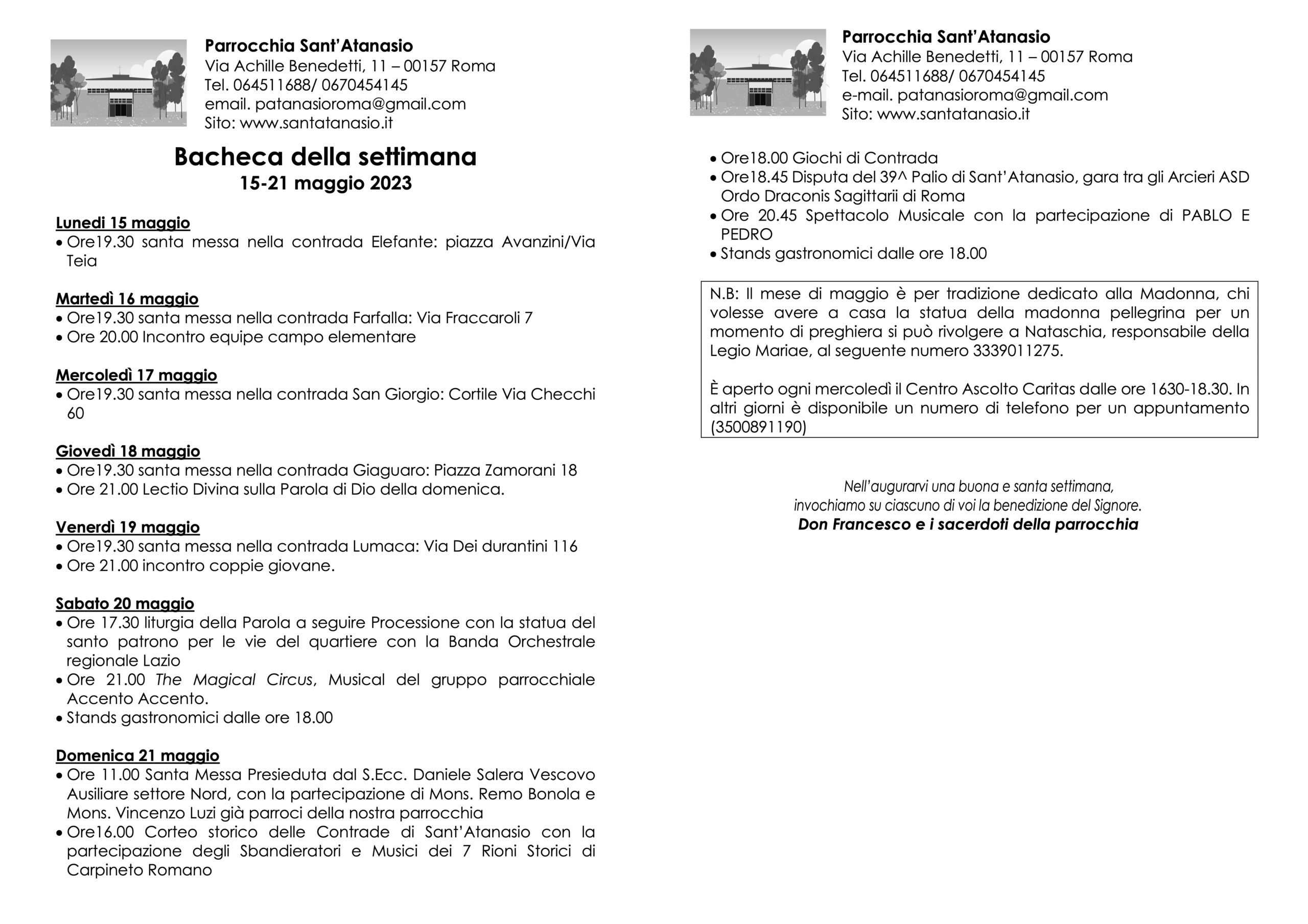 Bacheca 15-21 maggio 2023