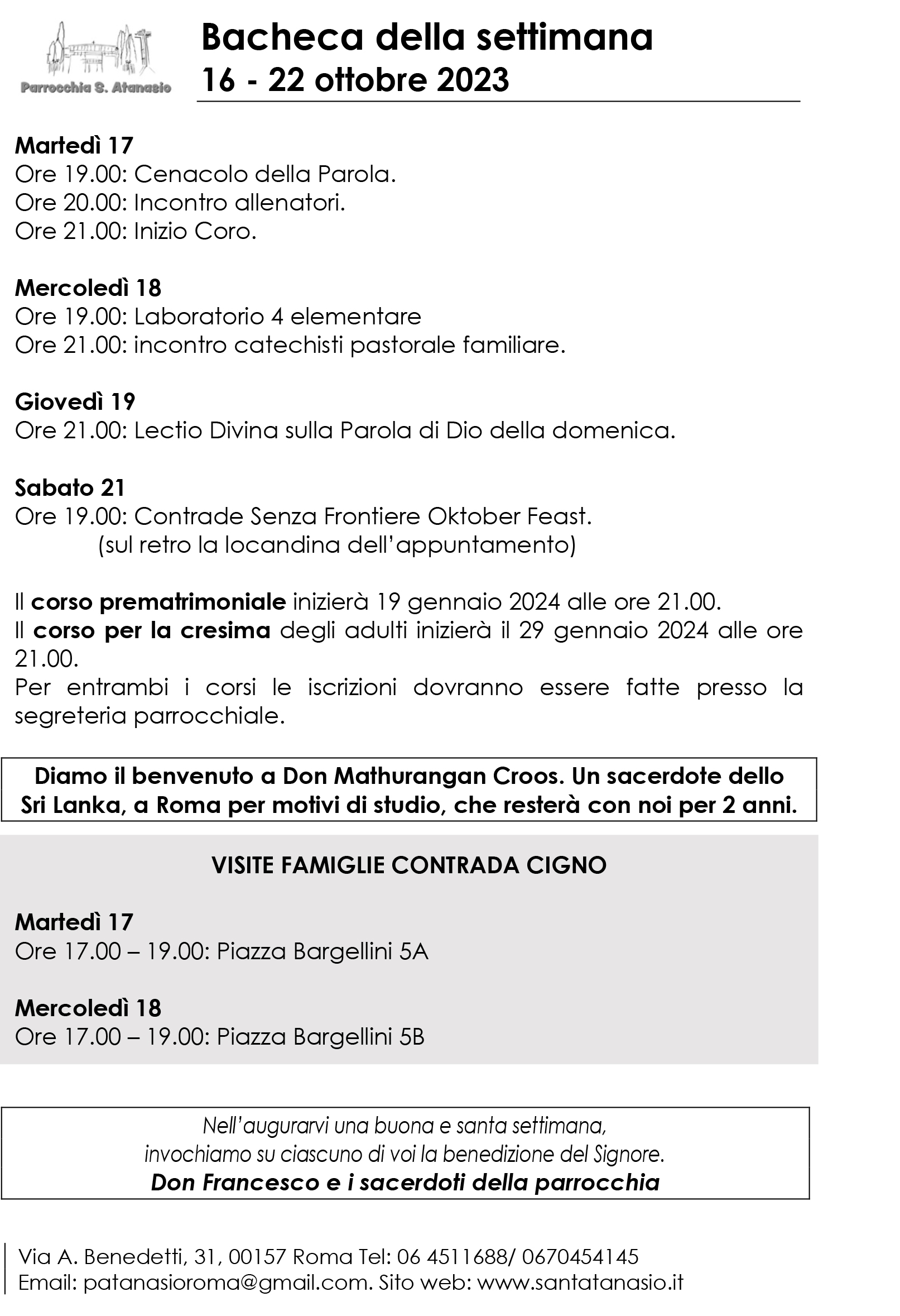 Bacheca 16 – 22 ottobre 2023