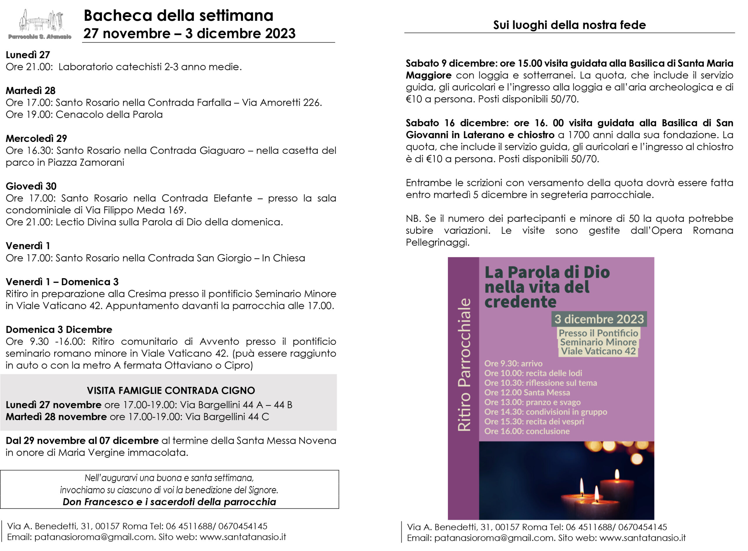 Bacheca 27 novembre – 3 dicembre 2023