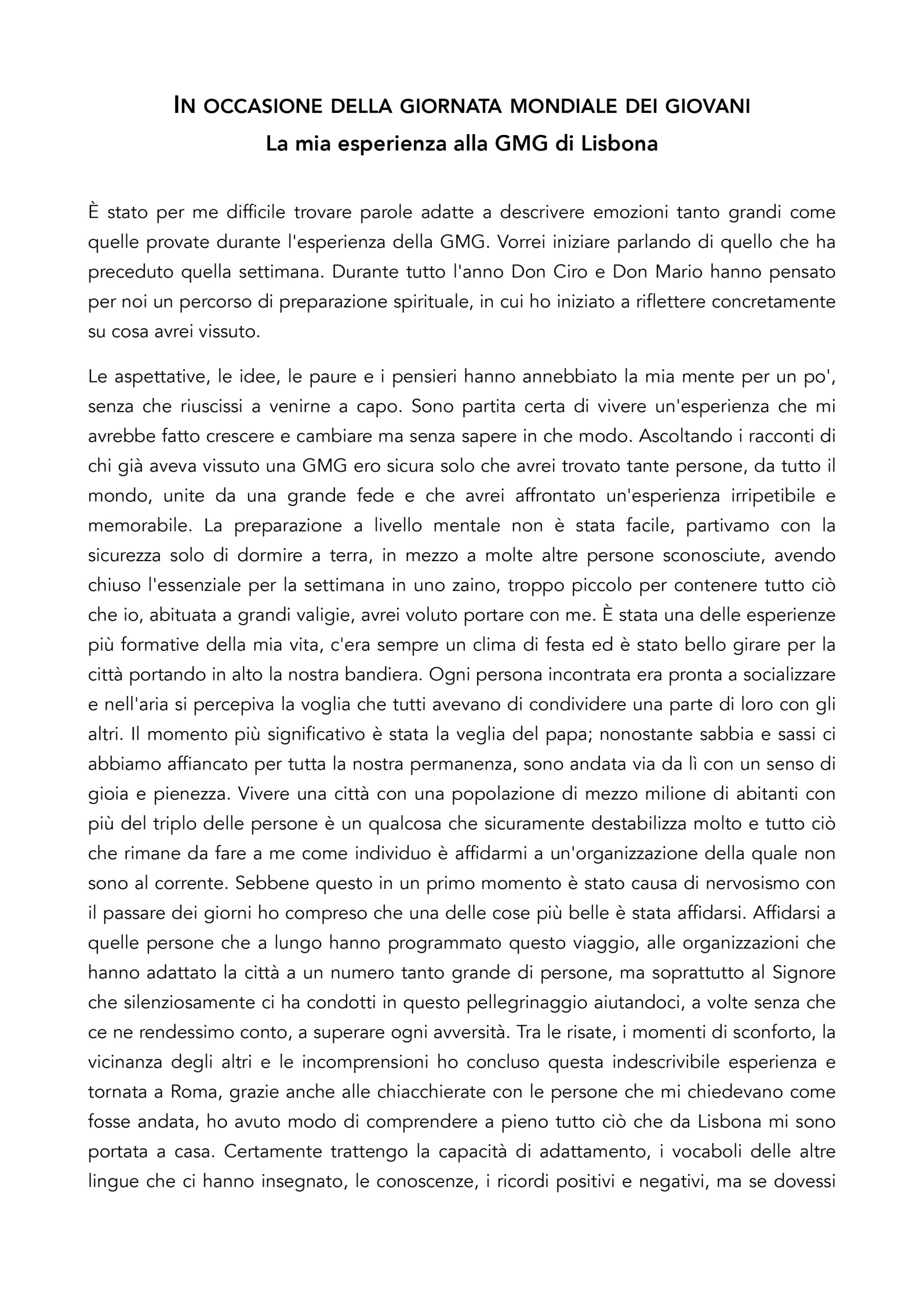 L’esperienza di Costanza alla GMG di Lisbona