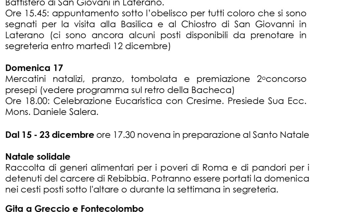 Bacheca 11 – 17 dicembre