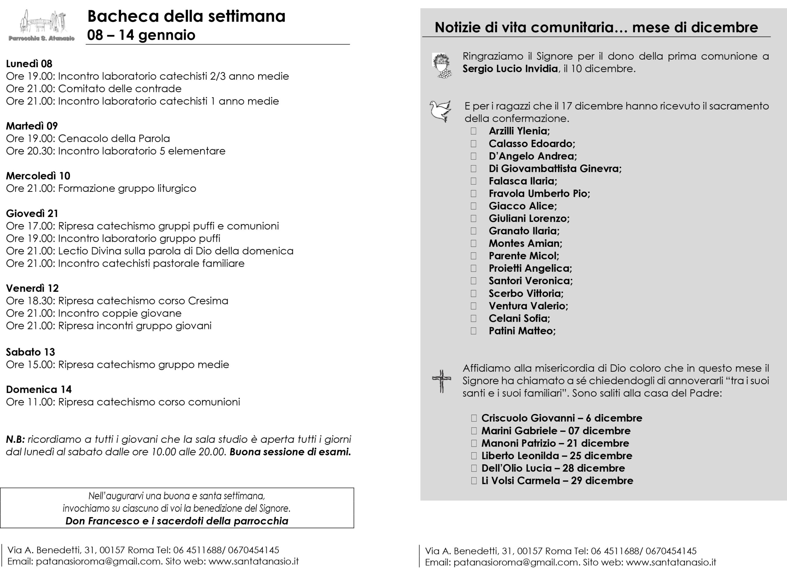 Bacheca 8 – 10 gennaio 2024