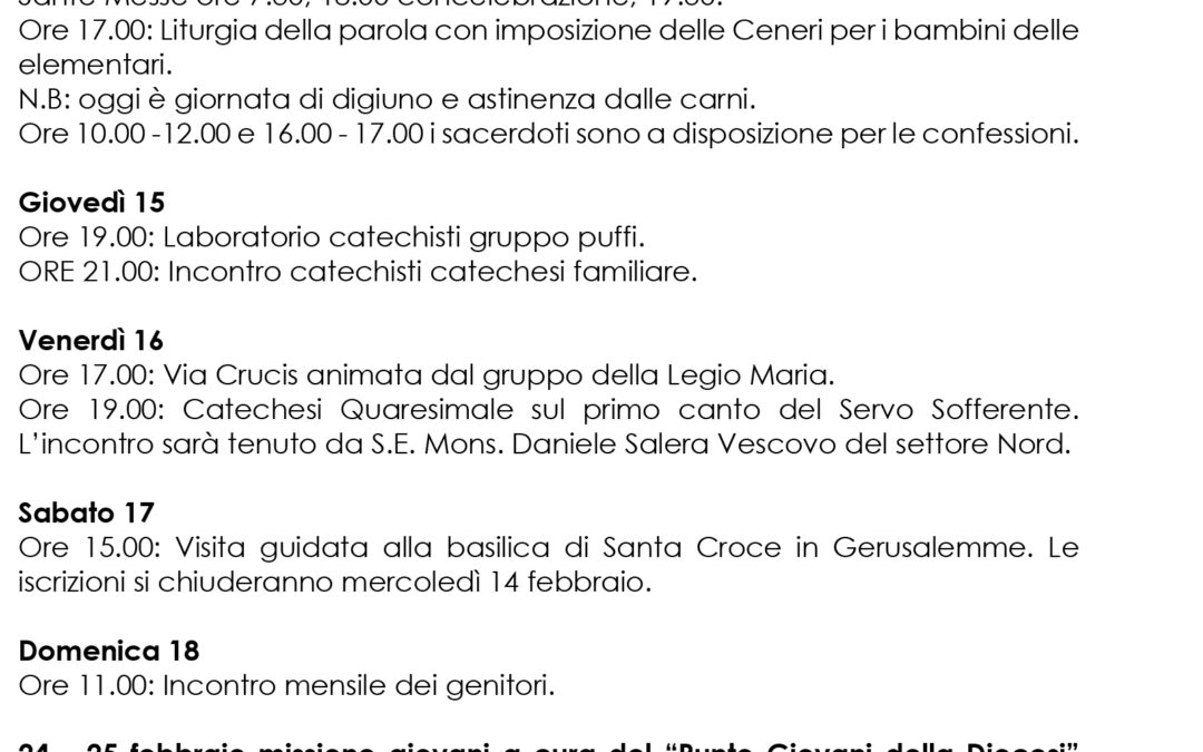 Bacheca 12 – 18 febbraio 2024
