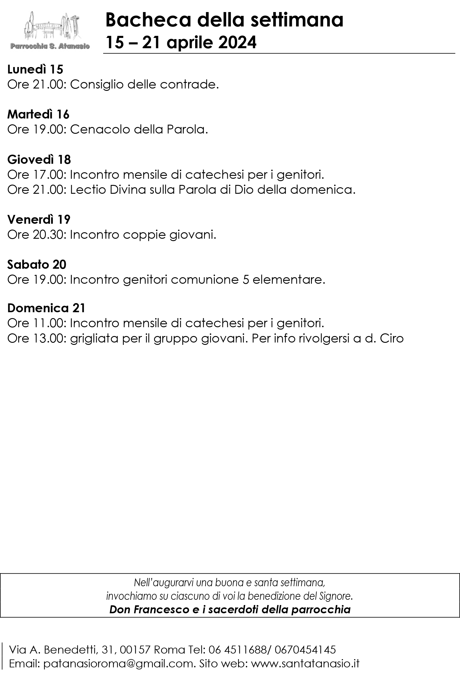 Bacheca 15 -21 aprile 2024