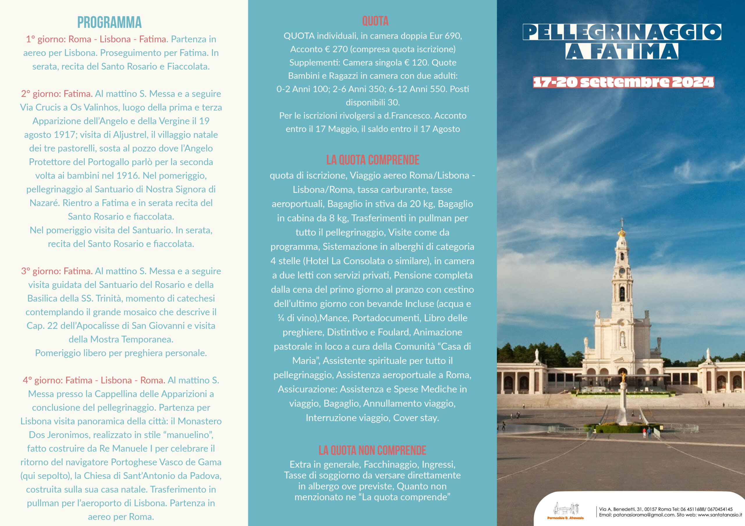Pellegrinaggio a Fatima 17 – 20 settembre 2024