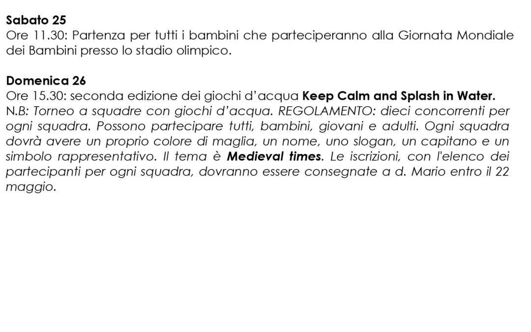 Bacheca 20 – 26 maggio 2024