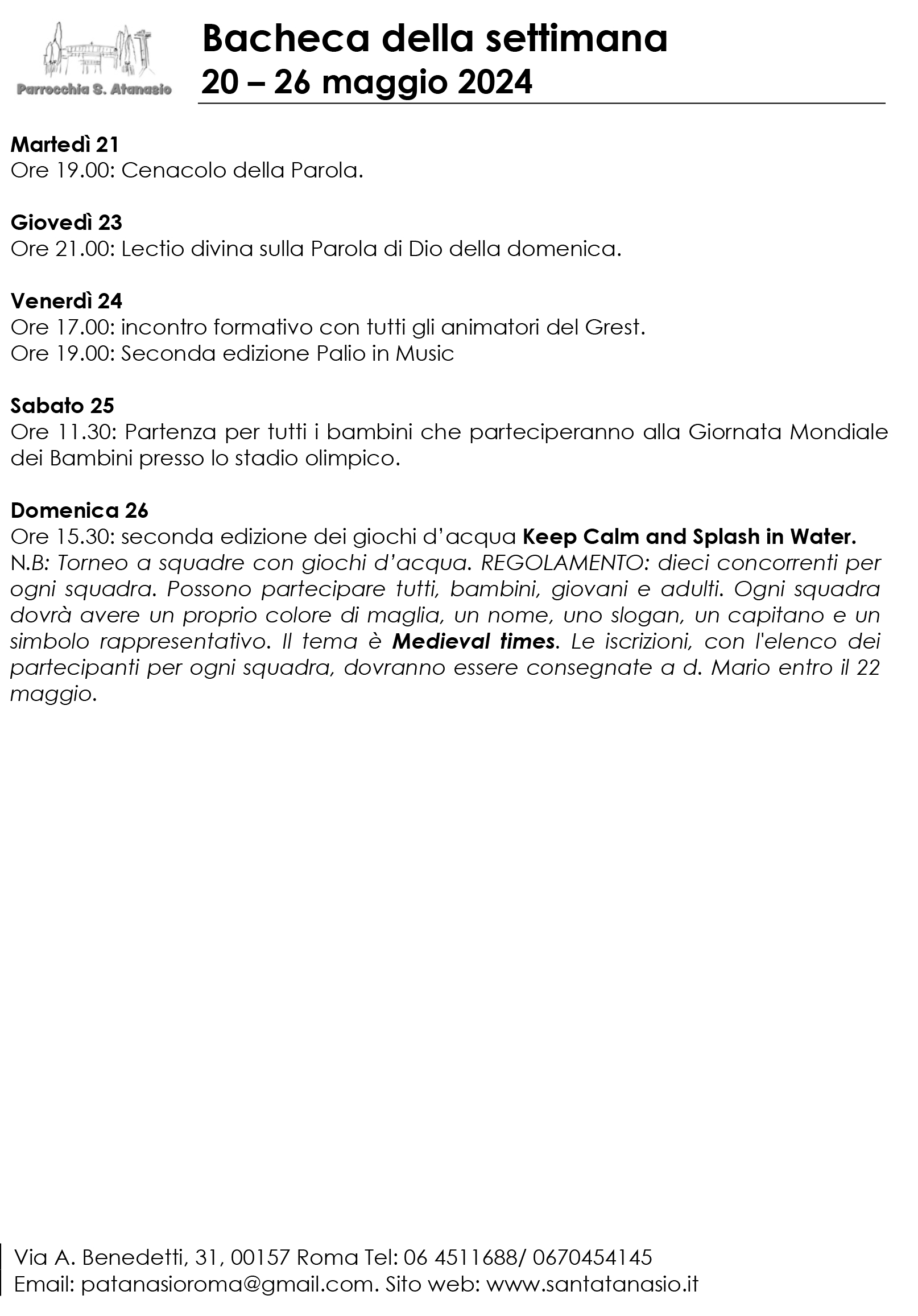 Bacheca 20 – 26 maggio 2024