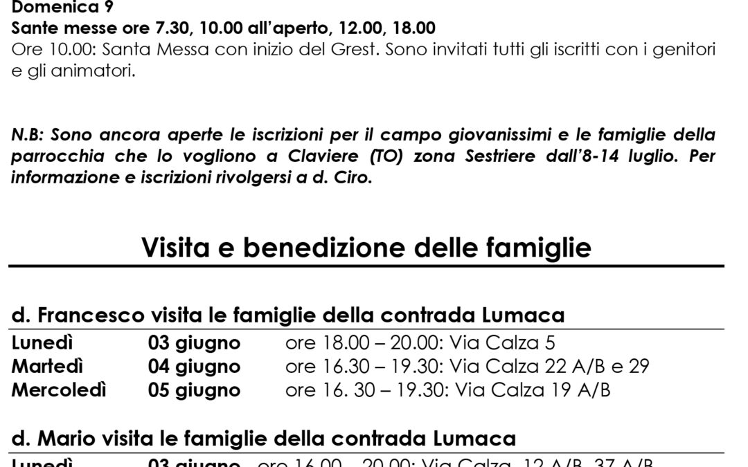 Bacheca 3 – 9 giugno 2024