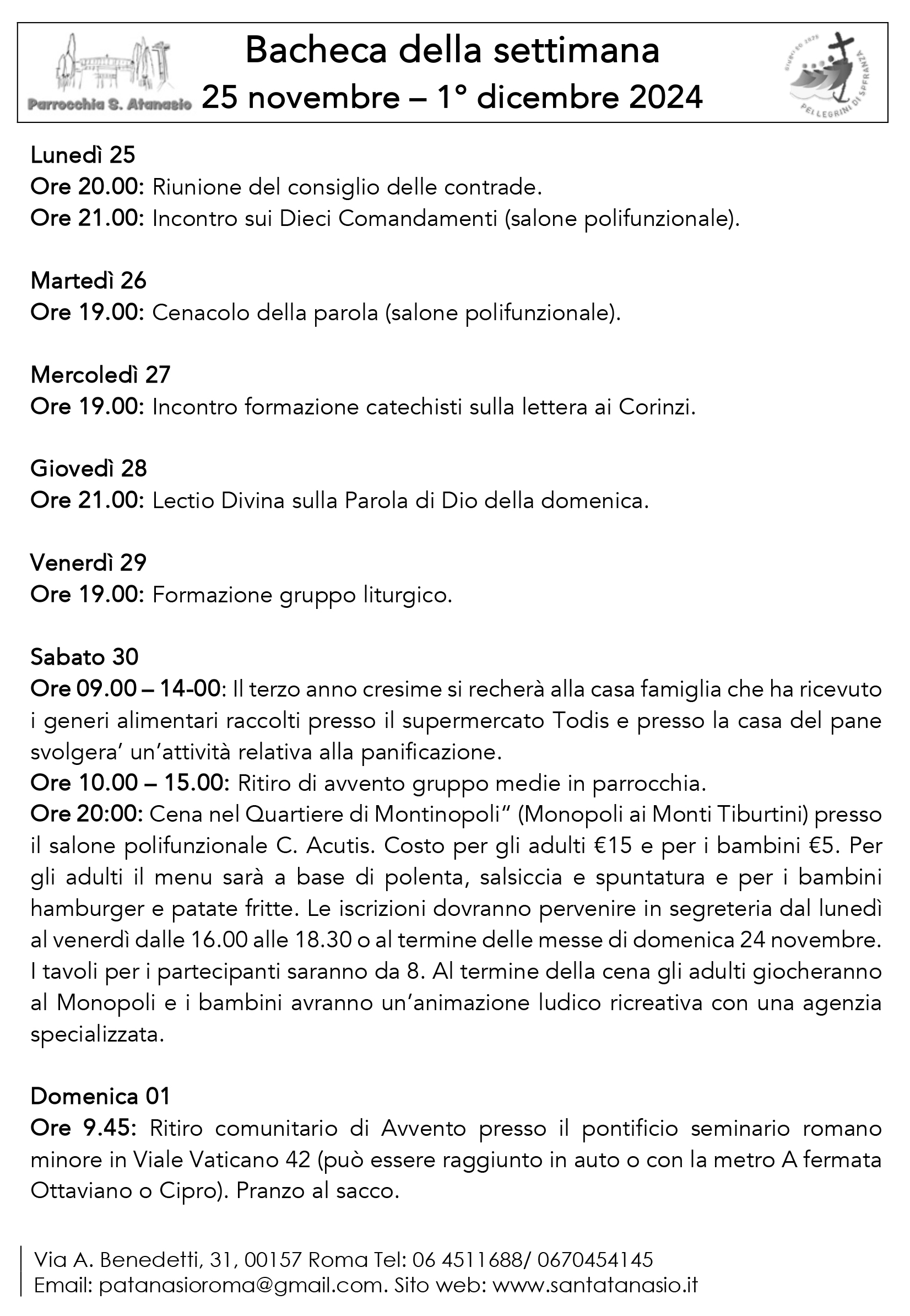 Bacheca 25 novembre – 1 dicembre
