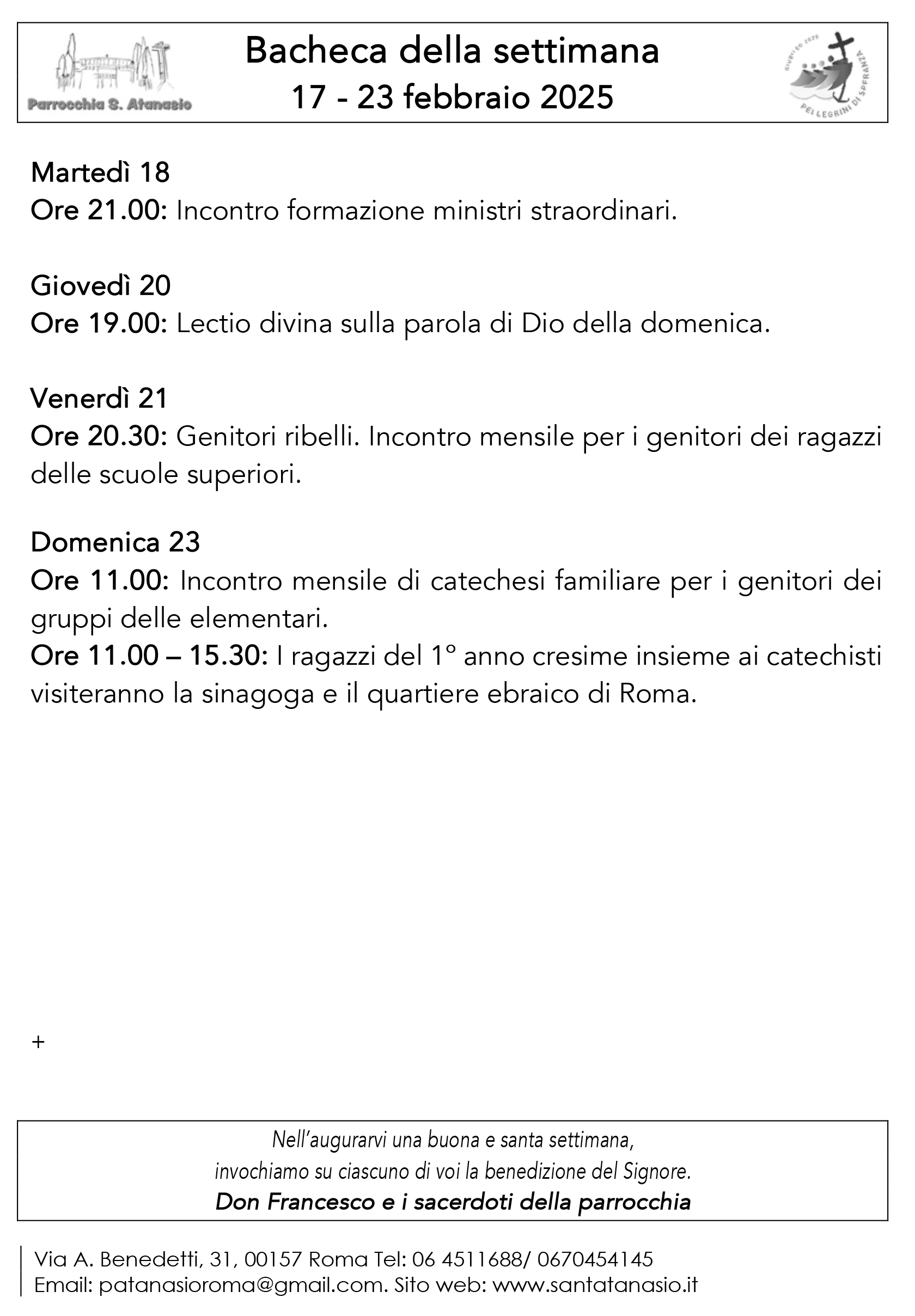 Bacheca 16 – 23 febbraio 2025