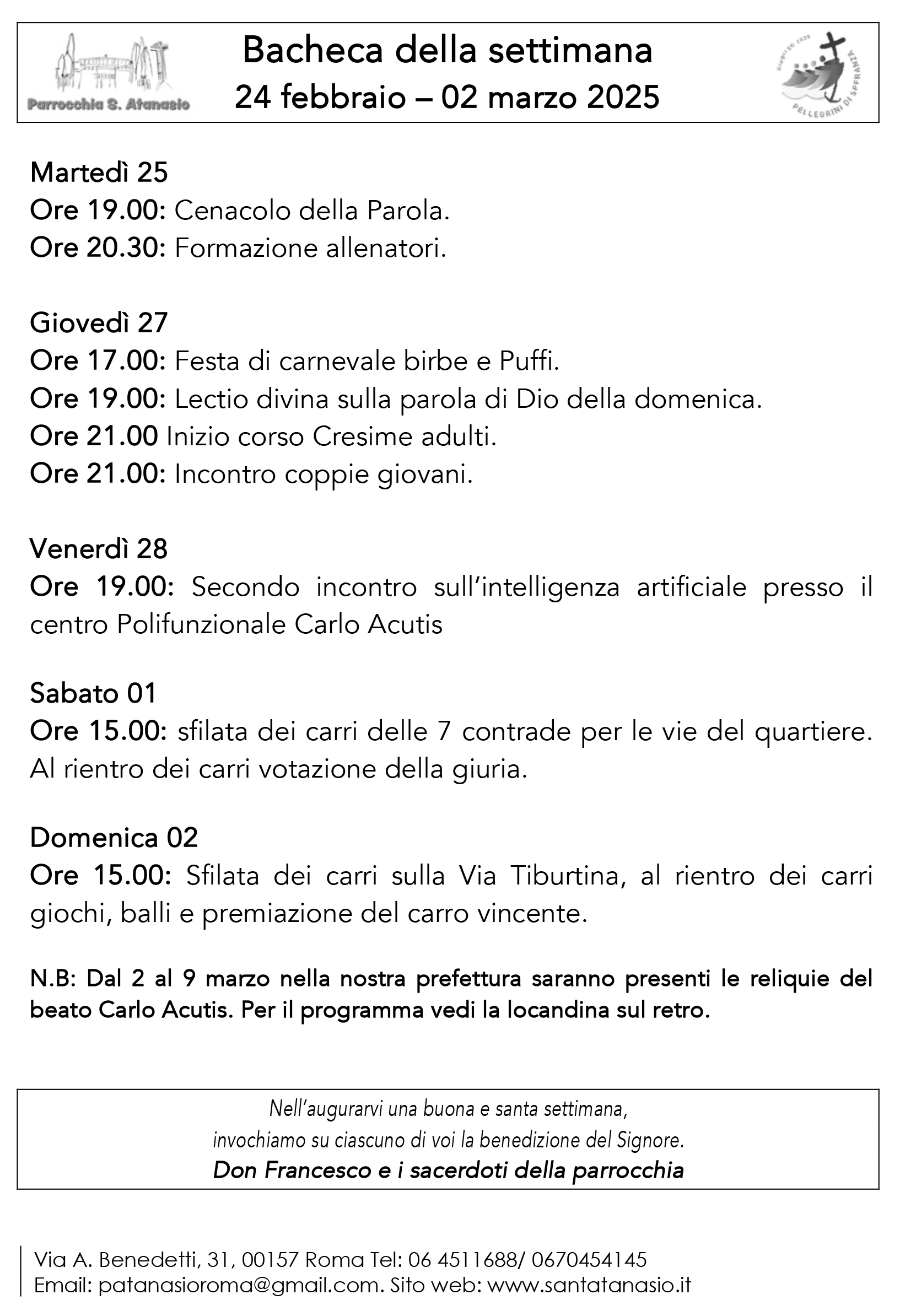 Bacheca 24 febbraio – 2 marzo