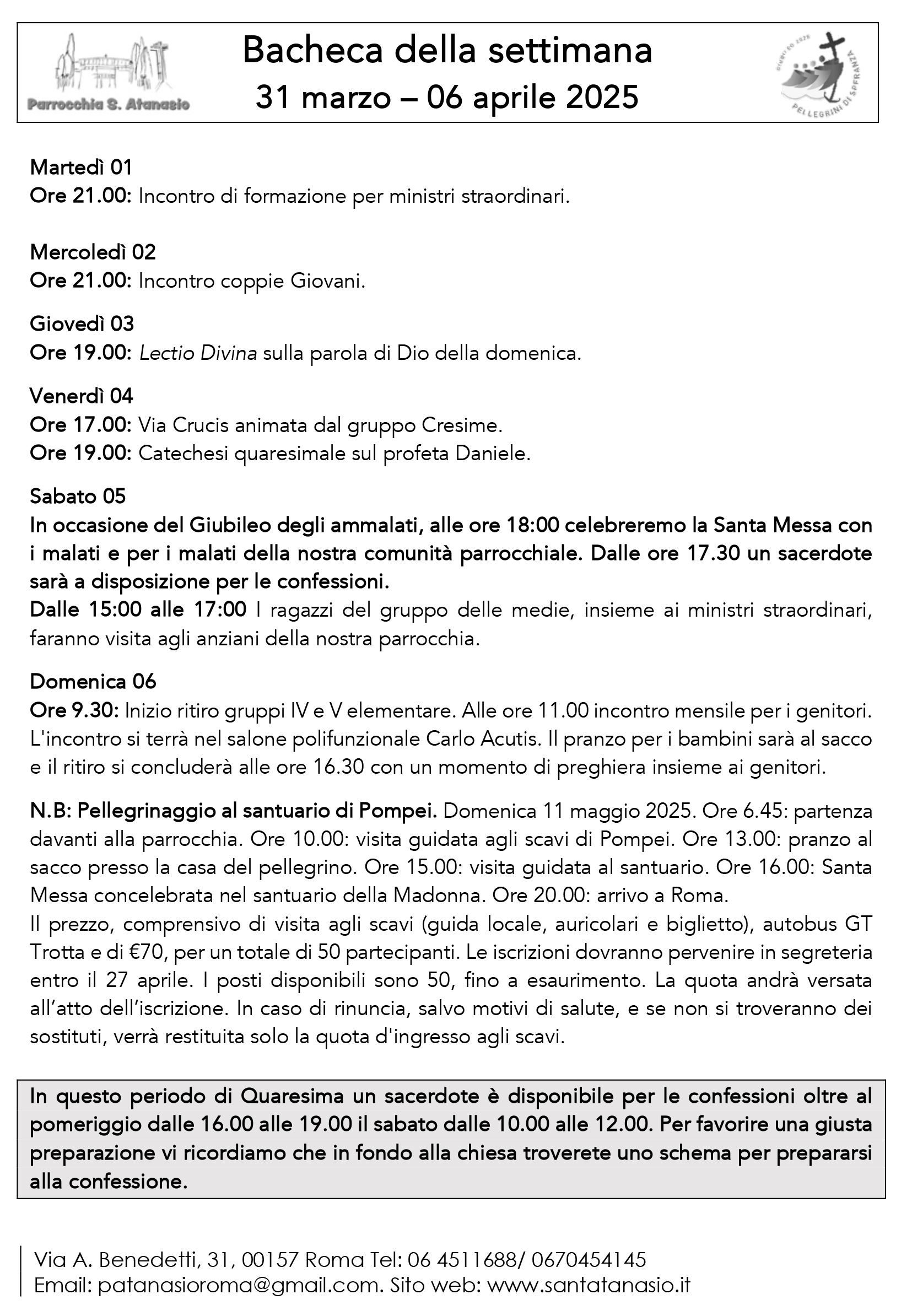 Bacheca 31 marzo – 6 aprile 2025